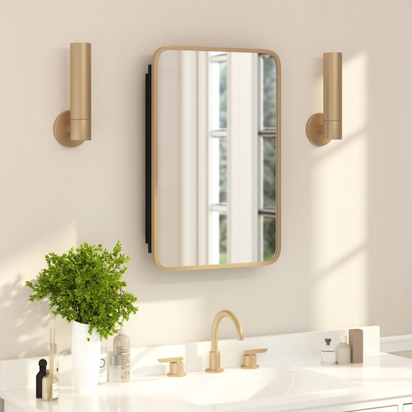 Flash Furniture Jolie 16-in. x 24-in. Medicine Cabinet w/Rounded Beveled Mirror and Reversible Metal Frame, Gold HFKHD-FM23C0401-S-GLD-GG - main